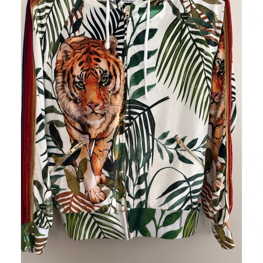 Aviator Nation Tiger Jungle Classic Full Zip Hoodie Velvet White Unisex Medium - Picture 5 of 14
